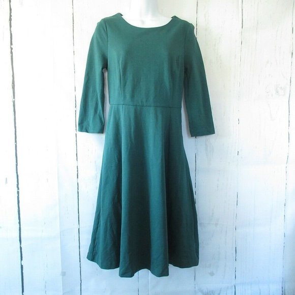 Boden Irene Ponte Knit Dress US 6 UK 10 Green Fit Flare 3/4 Sleeve J0024 - Picture 2 of 8